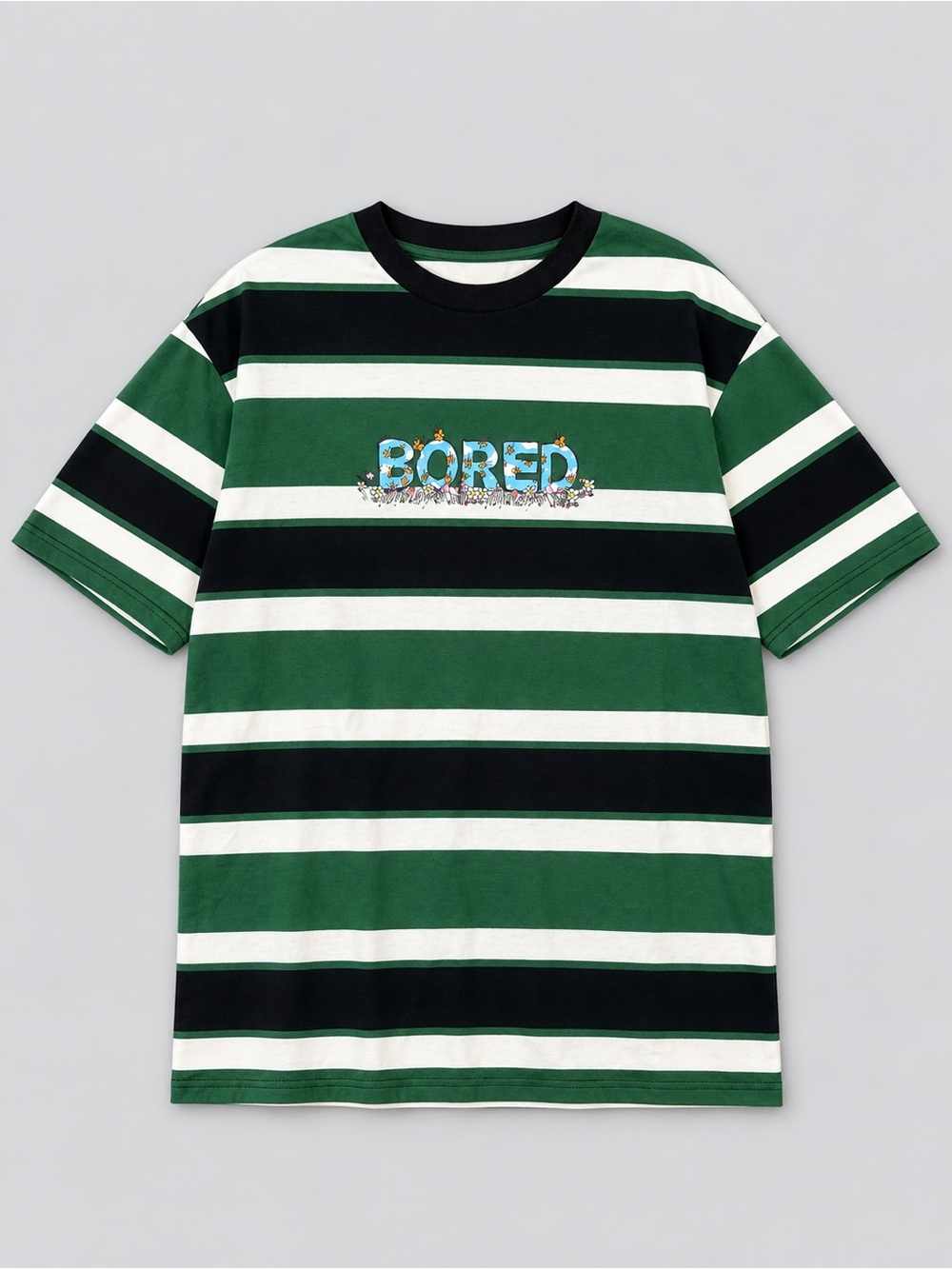 Teenage Brand "BORED" Striped Floral Graphic T-Shirt Unisex